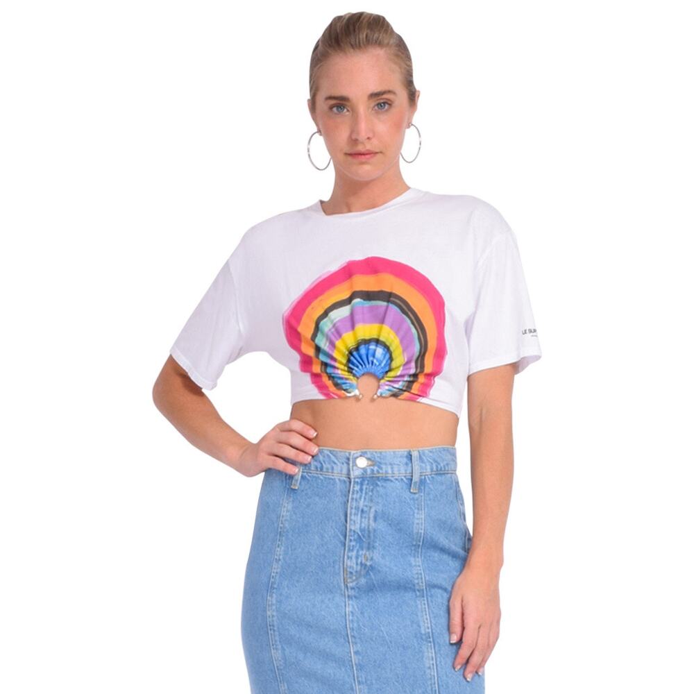 NWT Le Superbe Summer Under The Rainbow Cropped White Tee Size Medium - Picture 10 of 10